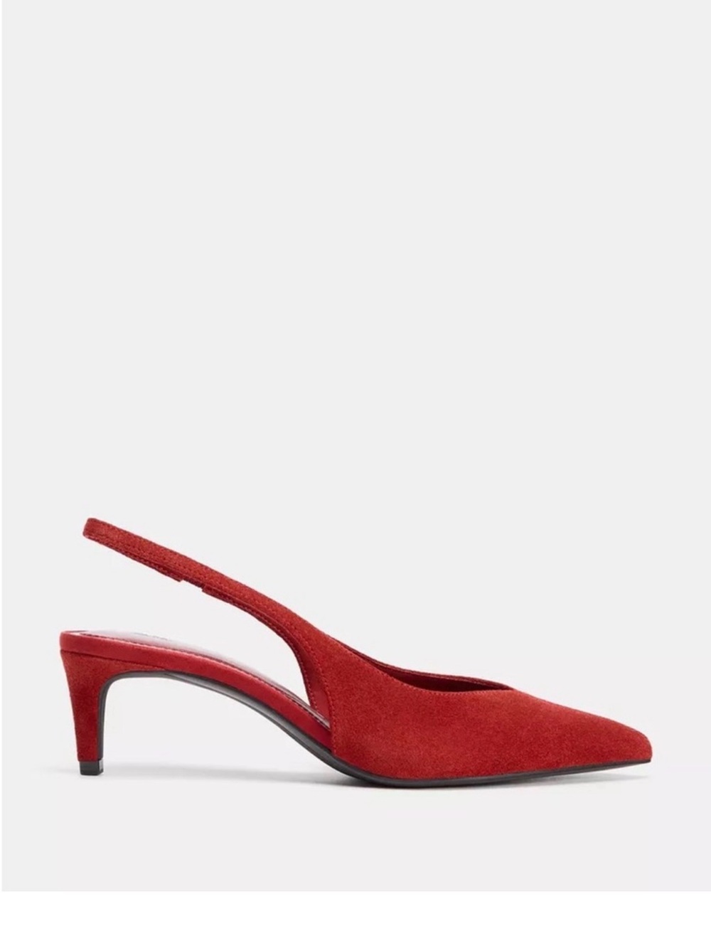 Zara Red Suede Slingback Pointed Kitten Heel - Picture 5 of 8